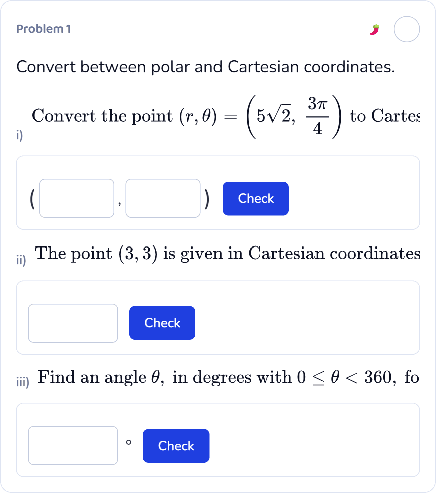 Calculus II, section 4.3, question 1: Polar Coordinates. The question before answering.