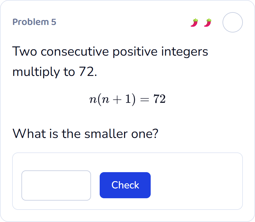 A Precalculus question about consecutive integers with an equation and a numerical answer box.