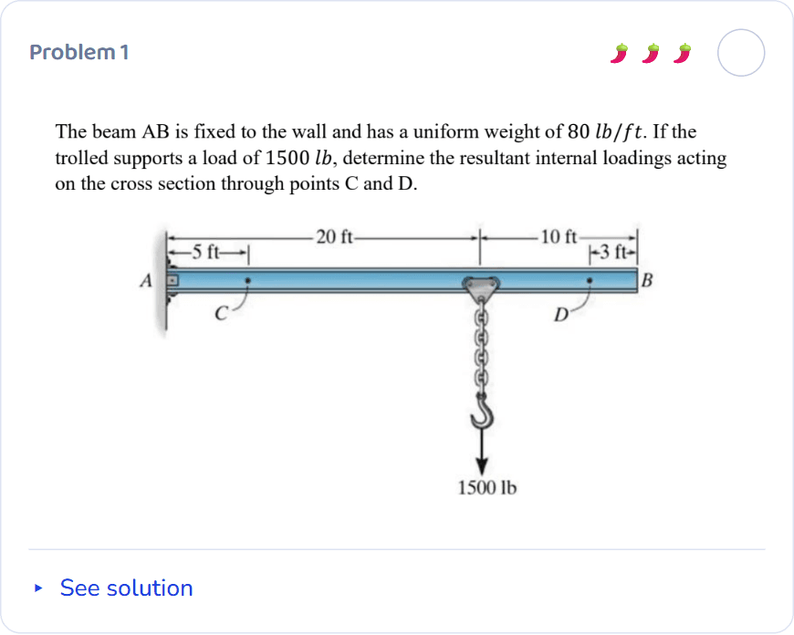 Statics, section 7, question 1: Internal Forces. The question before answering.